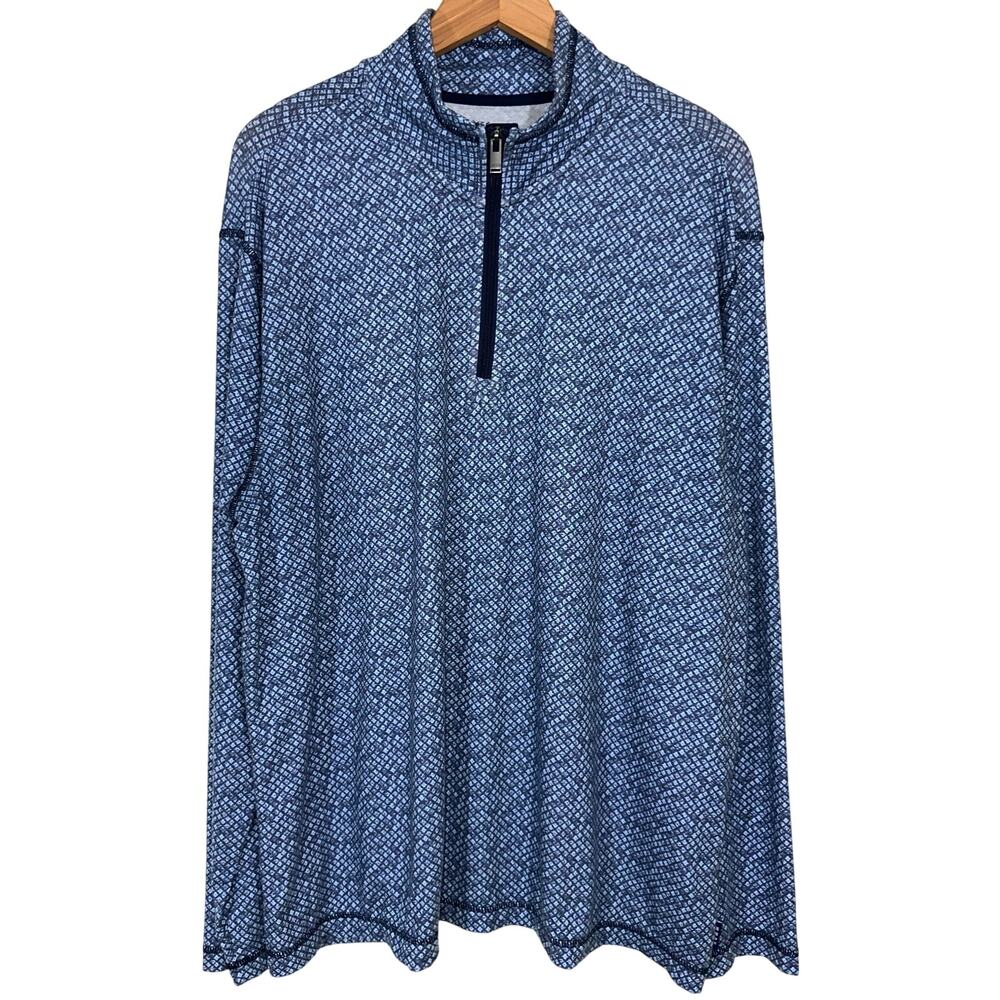 ROWM Mens Blue Pattern Lightweight Quarter 1/4 Zip Long Sleeve Pullover Shirt XL